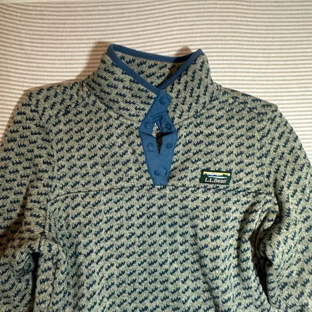 LL Bean Sweater Fleece Pullover M Reg Blue Print